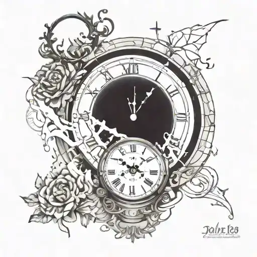 half sleeve tattoo with a cracked clock face, Roman numeral date and smoke  tattoo design idea