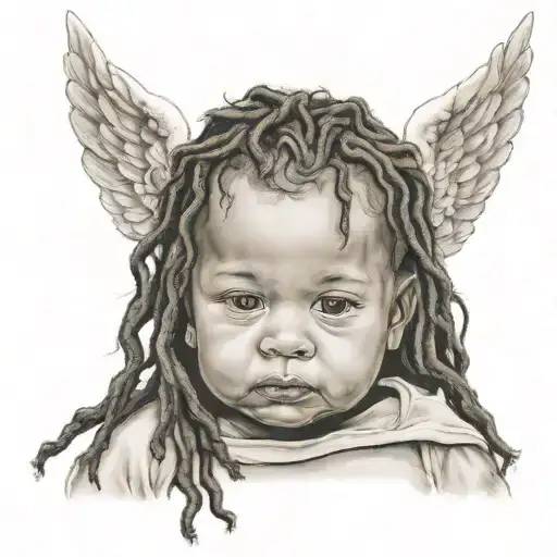 baby angel with dreads tattoo design idea
