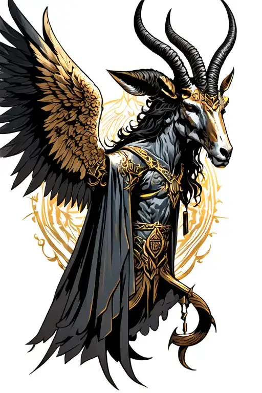 arcangel uriel with capricorn zodiac sign tattoo design idea