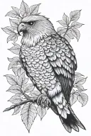 goshawk with leaves behind it from top left side tattoo design idea
