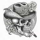 smoking cowboy skull with butterfly smoke rising tattoo design idea