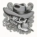smoking cowboy skull with butterfly smoke rising tattoo design idea