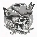 smoking cowboy skull with butterfly smoke rising tattoo design idea