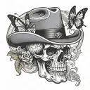smoking cowboy skull with butterfly smoke rising tattoo design idea