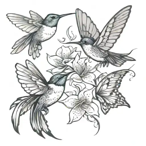 I want a tattoo of two butterflies and a hummingbird tattoo design idea
