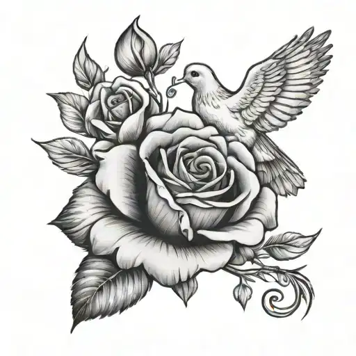 rose with dove and the name blaise tattoo design idea