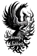 Phoenix rising from fire with words serenity and sobriety  tattoo design idea