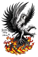 Phoenix rising from fire with words serenity and sobriety  tattoo design idea