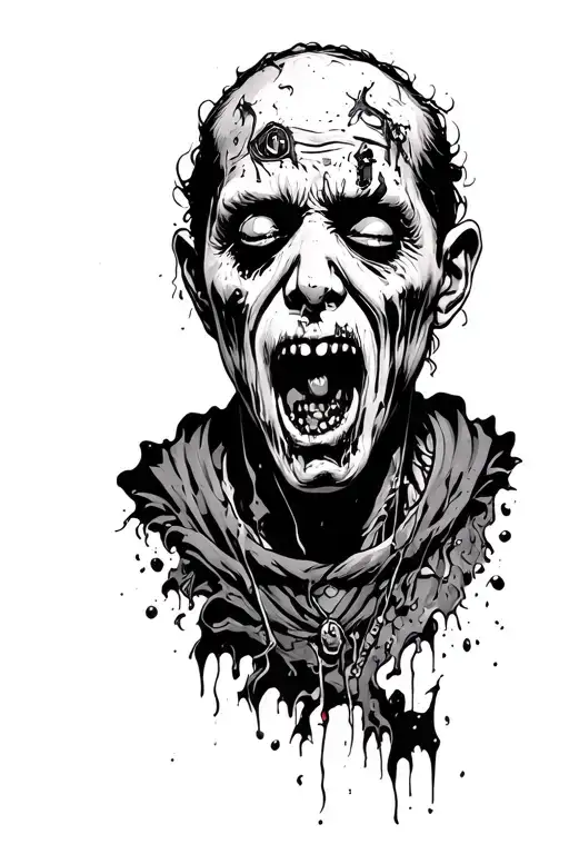 Zombie with the meaning of street loyalty one on top of the other (only the face) as blind, mute and deaf tattoo design idea