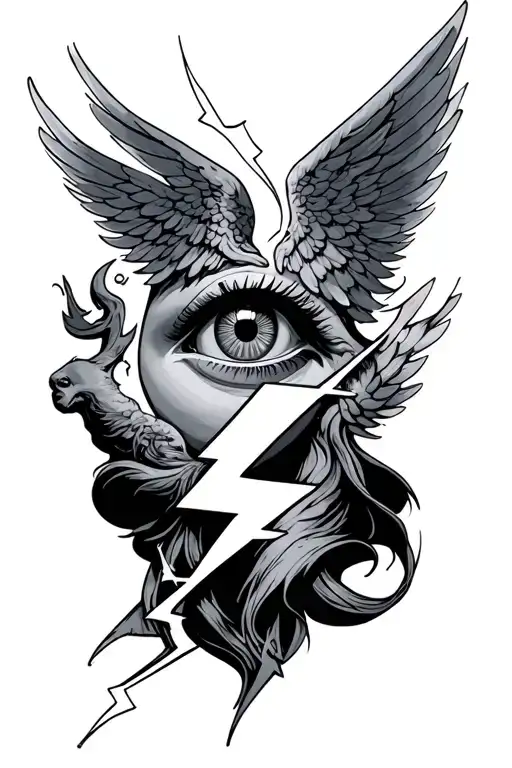 Lightning with a fallen angel under an eye tattoo design idea
