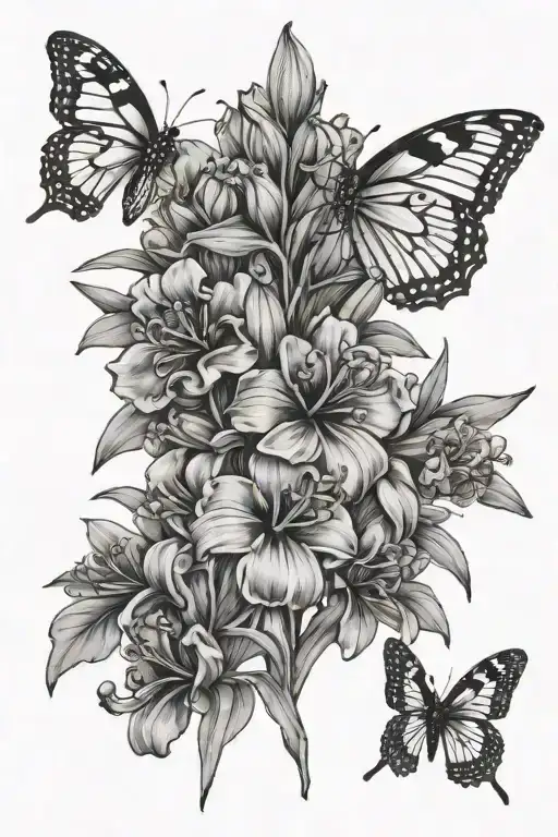 butterfly bush iris flowers nursing log memorial tattoo design idea