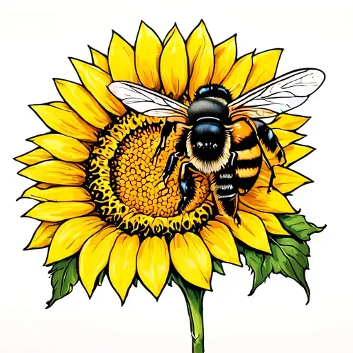 honey bee landing on sunflower tattoo design idea