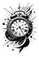 broken analog clock and space tattoo design idea