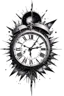 broken analog clock and space tattoo design idea