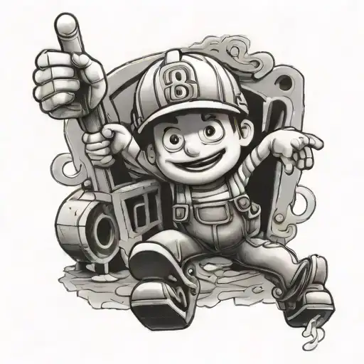 Bob the Builder with scary ghosts and the number 8 tattoo design idea