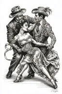 Realistic chicano style tango dancers tattoo design idea