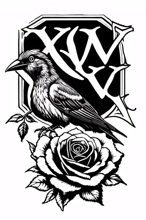 "X/XIV/XXIV" Bird Sitting On Rose tattoo design idea