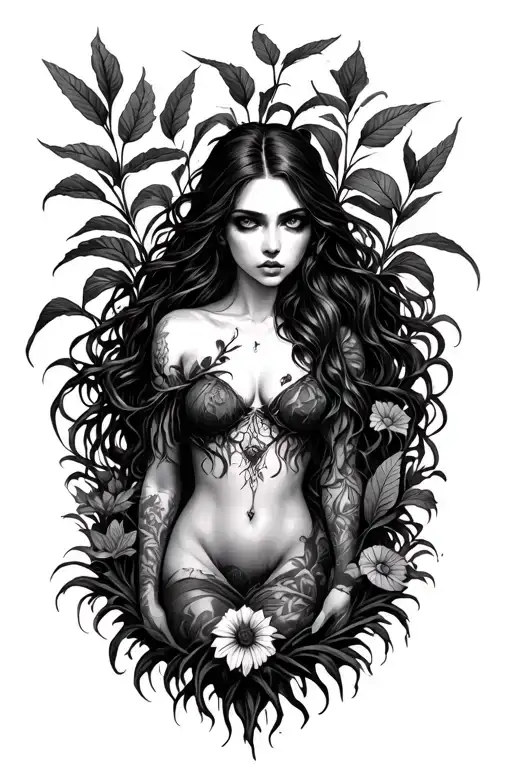 lilith surrounded by poisonous plants growing tattoo design idea