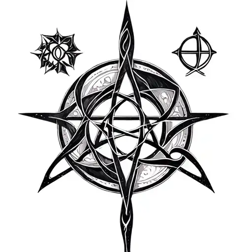 alchemy symbols intertwined tattoo design idea