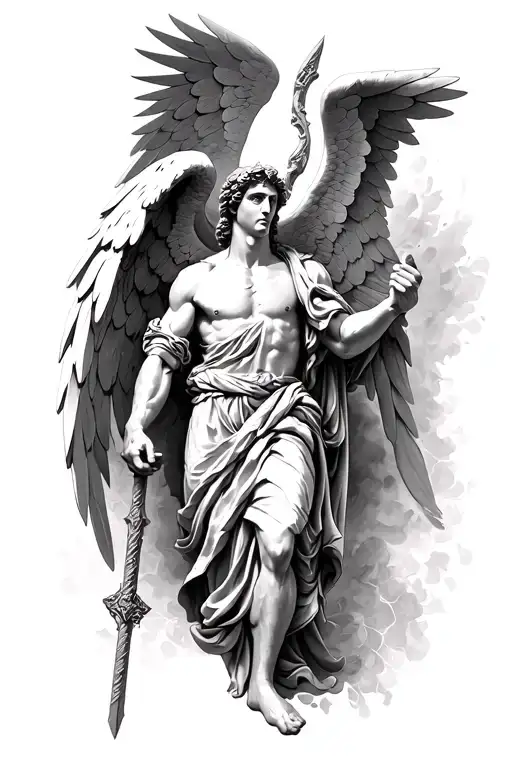 1. St. Michael the archangel 2. realistic 3. stippling effect  tattoo design idea