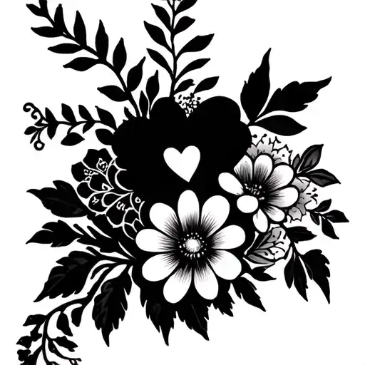 vertical varied floral tattoo. In this bouquet I want there to be a little heart and the date 2006 tattoo design idea