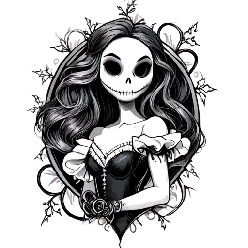 sally nightmare before christmas and princess Belle tattoo design idea