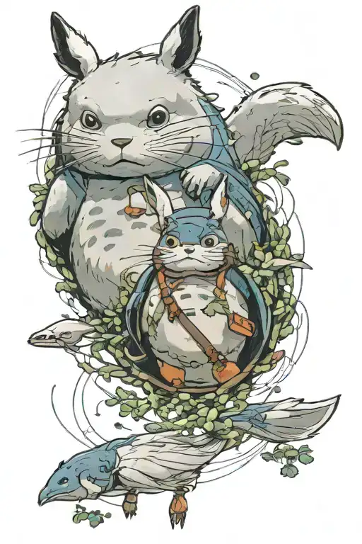 haku spirited away, sootball spirited away, totoro, nausicaa fox tattoo design idea