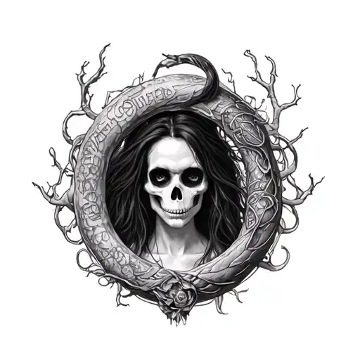 Death from The Sandman in an ouroboros frame  tattoo design idea