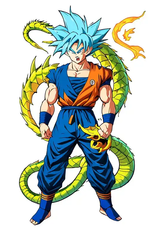 goku ultra instinct with shenron behind tattoo design idea