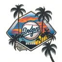 Dodgers logo, hexagon scoreboard, 3 palm trees colors sunset tattoo design idea