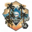 Dodgers logo, hexagon scoreboard, 3 palm trees colors sunset tattoo design idea