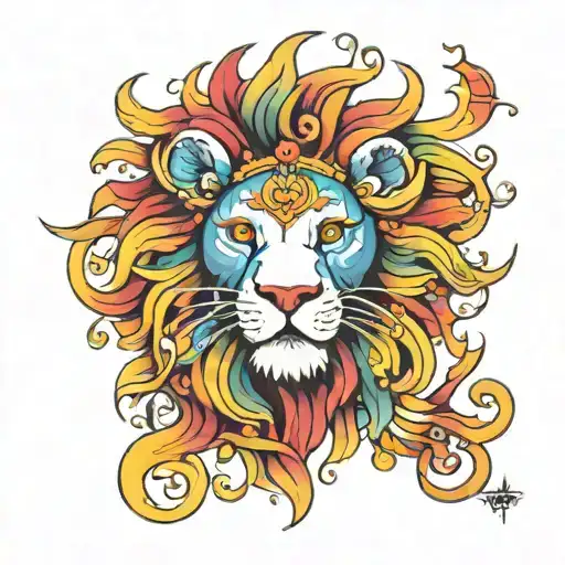 rainbow sun lion tattoo design idea