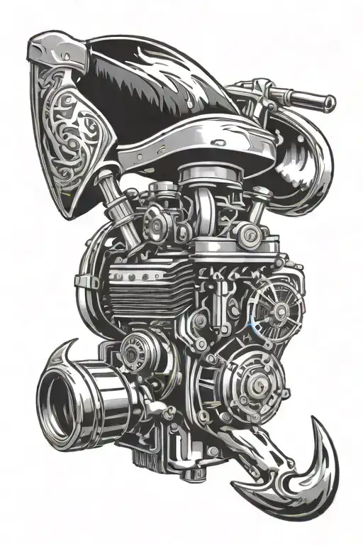 car engine fire flames fire axe tattoo design idea