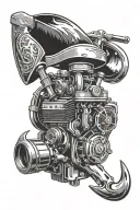 car engine fire flames fire axe tattoo design idea