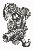 car engine fire flames fire axe tattoo design idea