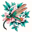 dainty art deco dragon fly with a flower  tattoo design idea