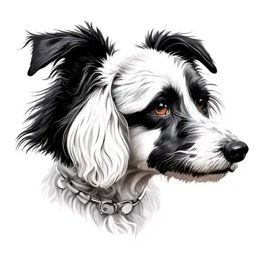 a white poodle and a black and white border collie in profile tattoo design idea