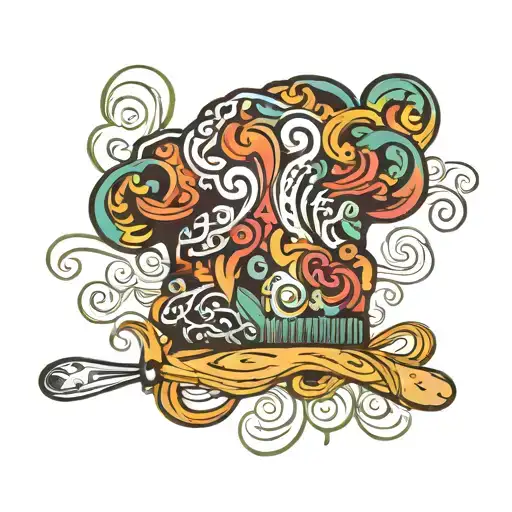 Incorporate an intricate design of a chef's hat with a swirling pattern of ale dante and bread, accented with a santoku knife tattoo design idea
