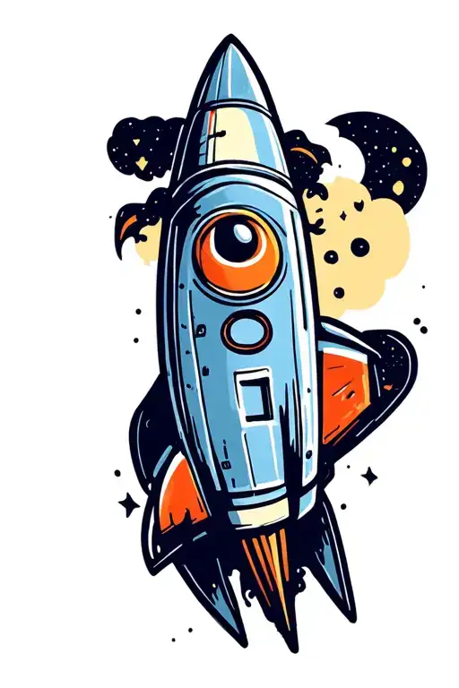 rocket ship blasting tattoo design idea