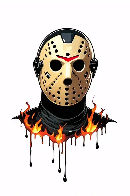 Jason Voorhees mask melting with fire tattoo design idea