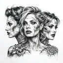 three girl faces overlapping to make tattoo design idea