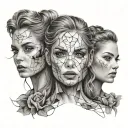 three girl faces overlapping to make tattoo design idea