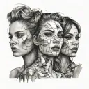 three girl faces overlapping to make tattoo design idea