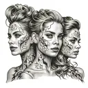three girl faces overlapping to make tattoo design idea