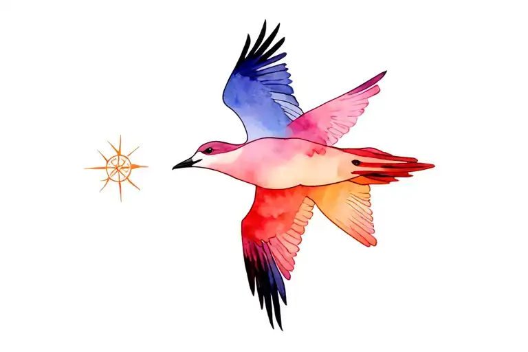 compass rose albatross bird flying tattoo design idea