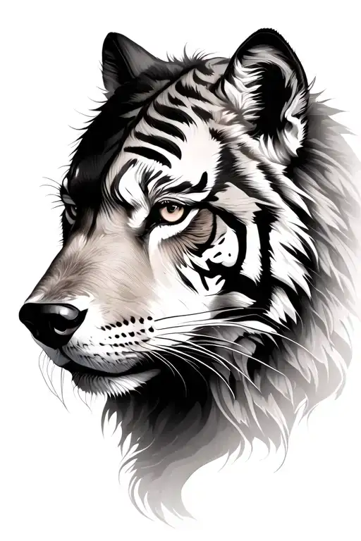 wolf and tiger half face tattoo design idea