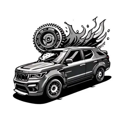 gearhead adrenaline with straight shades driving a car tattoo design idea