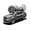 gearhead adrenaline with straight shades driving a car tattoo design idea