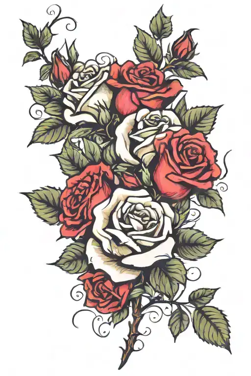 rose bush, 4 falling leaves, 4 roses blooming tattoo design idea