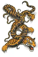 ferocious tiger and snake fighting each other tattoo design idea